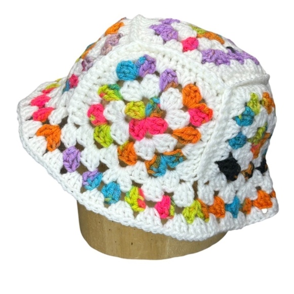 Handcrafted Crochet Bucket Hat Granny Square Acrylic Yarn Handmade Knit - Picture 2 of 13